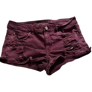 American Eagle Women's Burgundy Distressed Short Shortie Shorts size 14